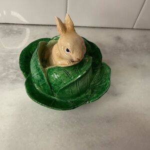 Easter Bunny In Cabbage Cute Whimsical Table Top Figurine Decor New